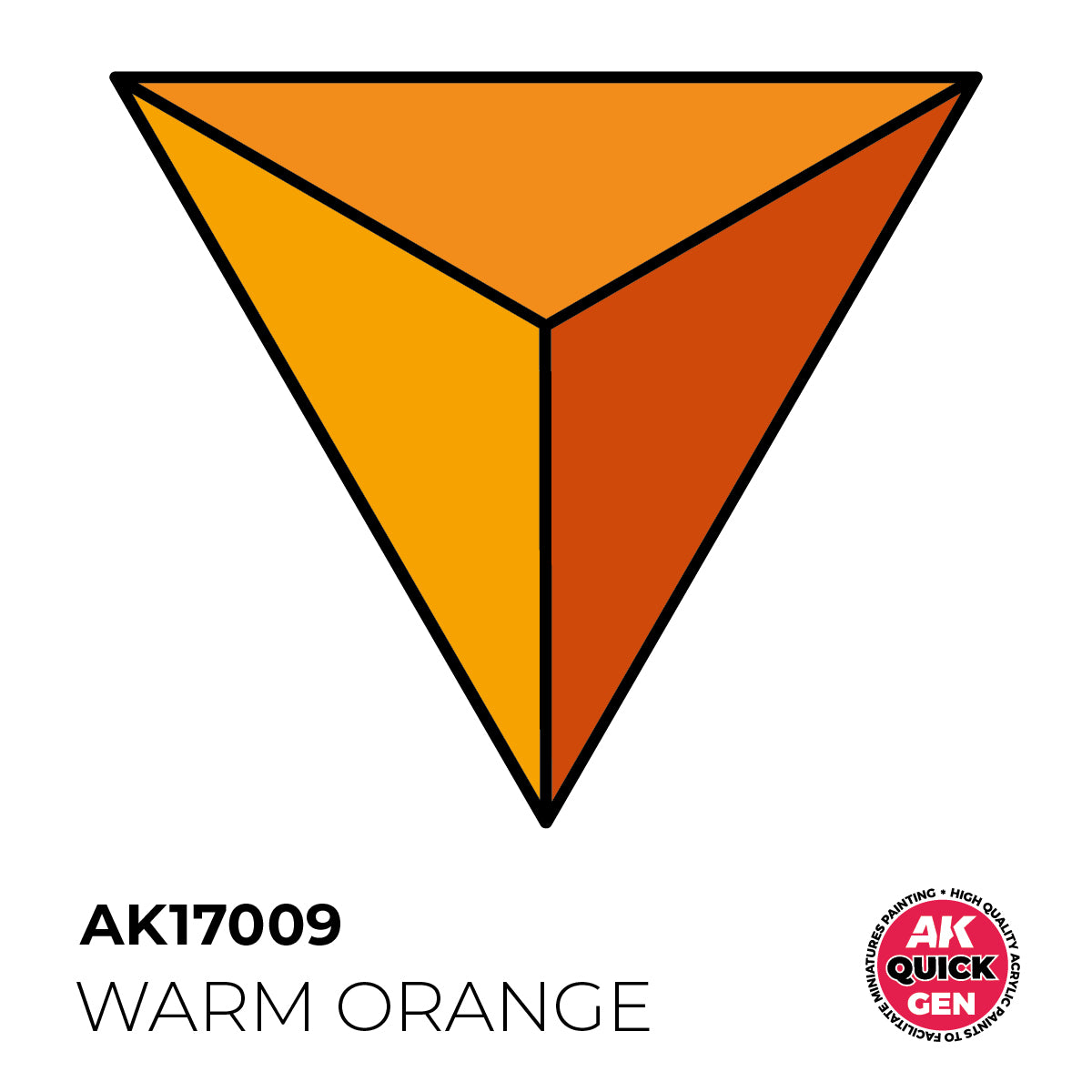 AK Interactive Quick Gen Warm Orange paint swatch showing vibrant contrast colors for fire, magical effects, and fantasy painting.
