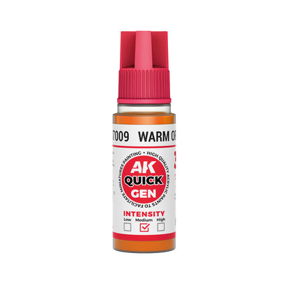 AK Interactive Quick Gen Warm Orange 18ml bottle paint for vibrant fantasy effects and easy layering with airbrush or brush.
