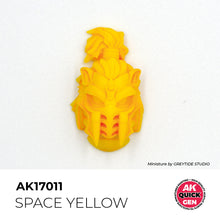 AK Interactive Quick Gen Space Yellow painted miniature helmet showcasing vibrant luminous sci-fi yellow with smooth matte finish.