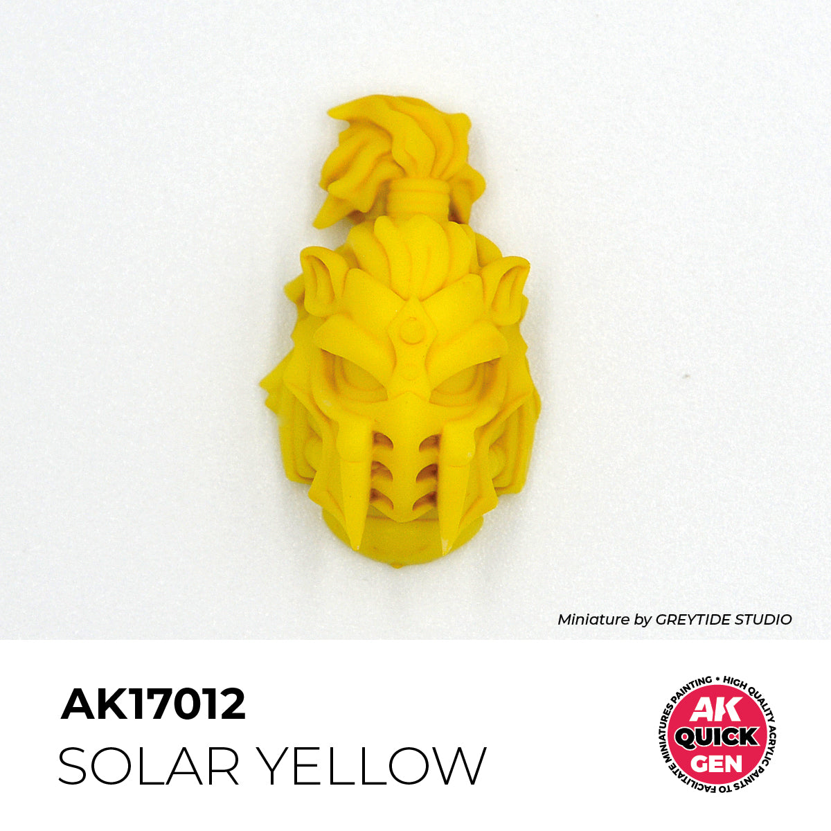 AK Interactive Quick Gen Solar Yellow miniature head painted in vibrant warm matte yellow for fantasy and divine themes.