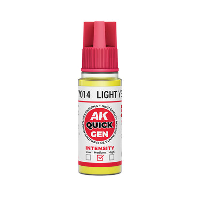AK Interactive Quick Gen Light Yellow 18ml bottle of contrast paint for miniatures with soft matte light yellow tone.