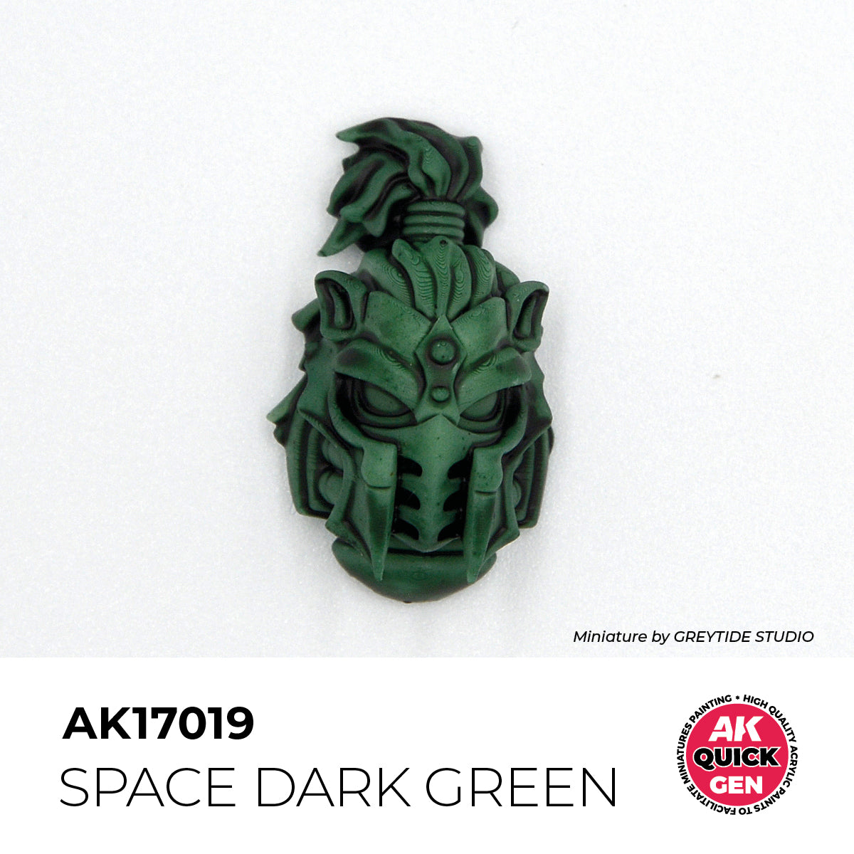 AK Interactive Quick Gen Space Dark Green acrylic paint on detailed sci-fi miniature helmet with matte shadowy green finish