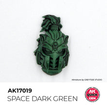 AK Interactive Quick Gen Space Dark Green acrylic paint on detailed sci-fi miniature helmet with matte shadowy green finish