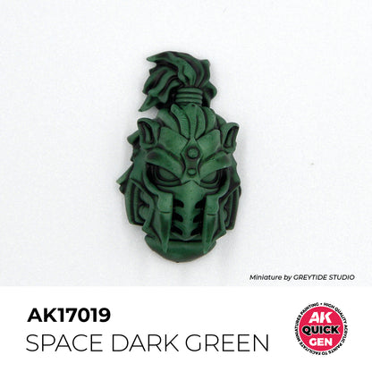 AK Interactive Quick Gen Space Dark Green acrylic paint on detailed sci-fi miniature helmet with matte shadowy green finish