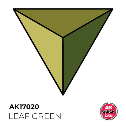 AK Interactive Quick Gen Leaf Green showing rich, midtone green shades for natural layering and forest-themed miniature painting.