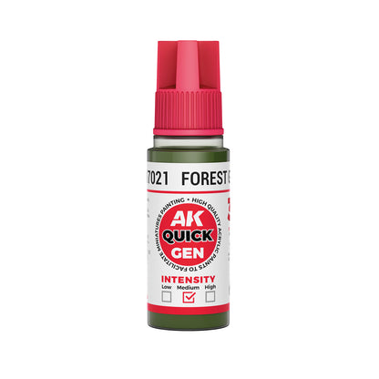 AK Interactive Quick Gen Forest Green 18ml bottle contrast paint ideal for natural tones in miniature and terrain painting.