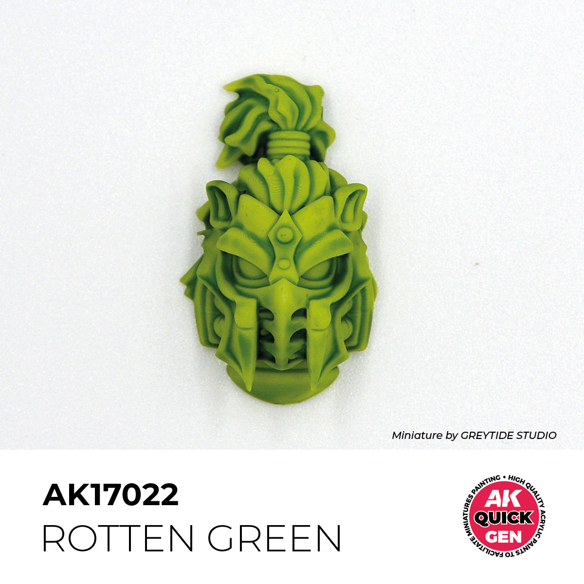 AK Interactive Quick Gen Rotten Green miniature painting demonstrating muted green decay effects and grime texture on a detailed model.