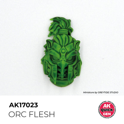 AK Interactive Quick Gen Orc Flesh miniature mask painted in rich green with smooth matte finish for fantasy orc skin tones.