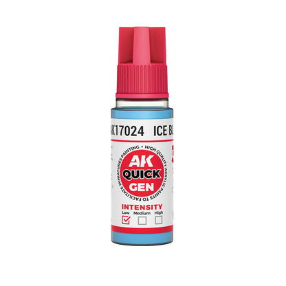 AK Interactive Quick Gen Ice Blue contrast paint in 18ml bottle for icy effects and frost magic on miniatures.