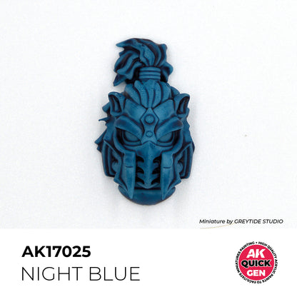 AK Interactive Quick Gen Night Blue miniature painted in deep, moody blue perfect for shadows and nighttime cloaks.