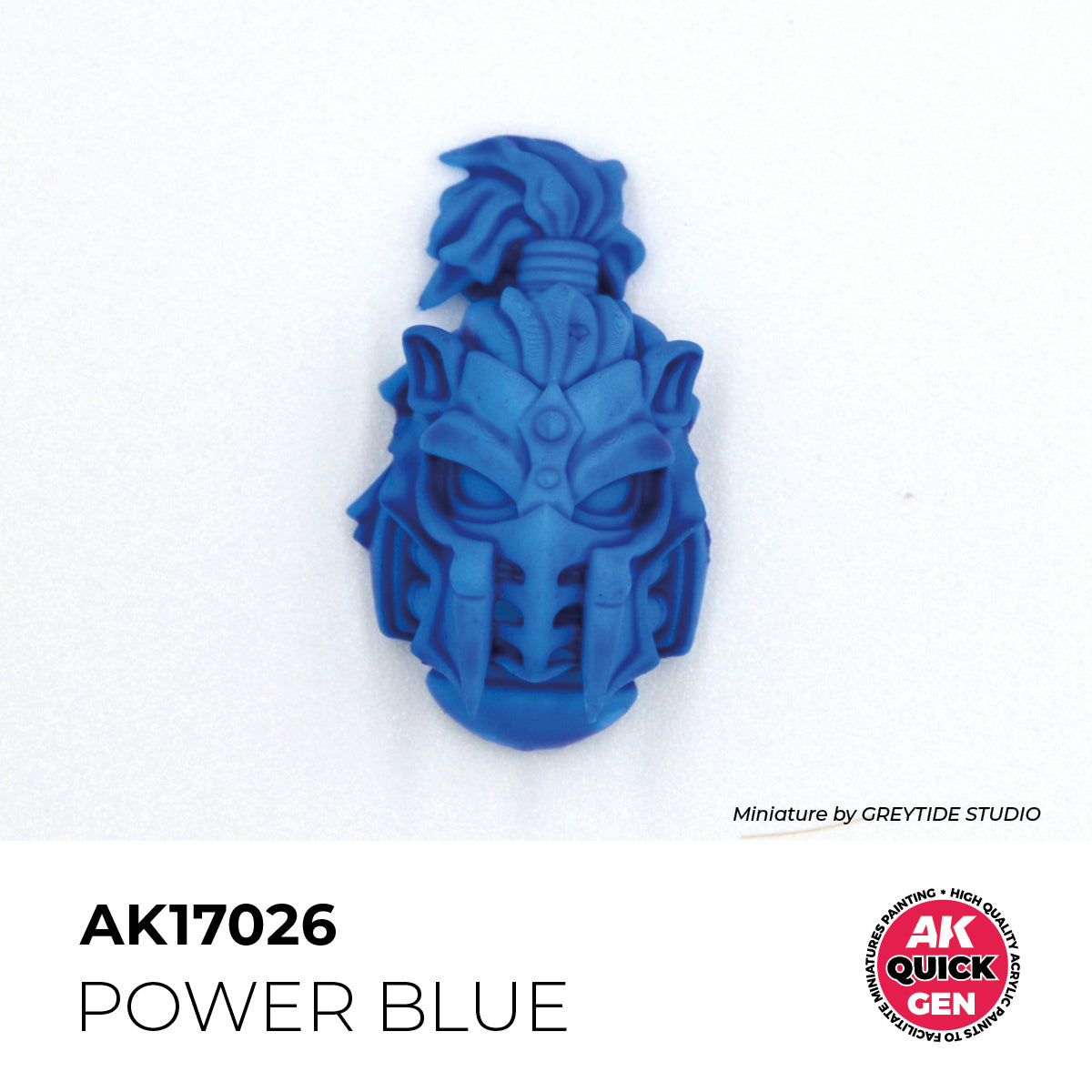 AK Interactive Quick Gen Power Blue acrylic paint showcasing vibrant blue shading on detailed miniature helmet model.