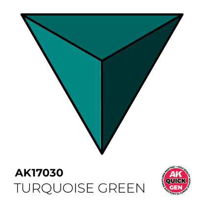 AK Interactive Quick Gen Turquoise Green offers vibrant turquoise contrast paint for smooth gradients and rich color depth in miniature painting.