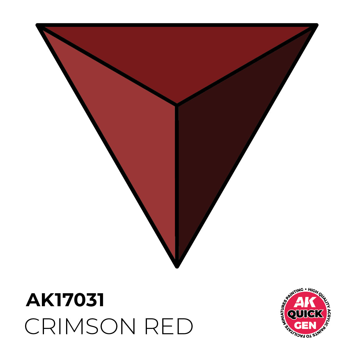 AK Interactive Quick Gen Crimson Red showcasing deep red matte paint ideal for miniature shading and contrast layering effects.