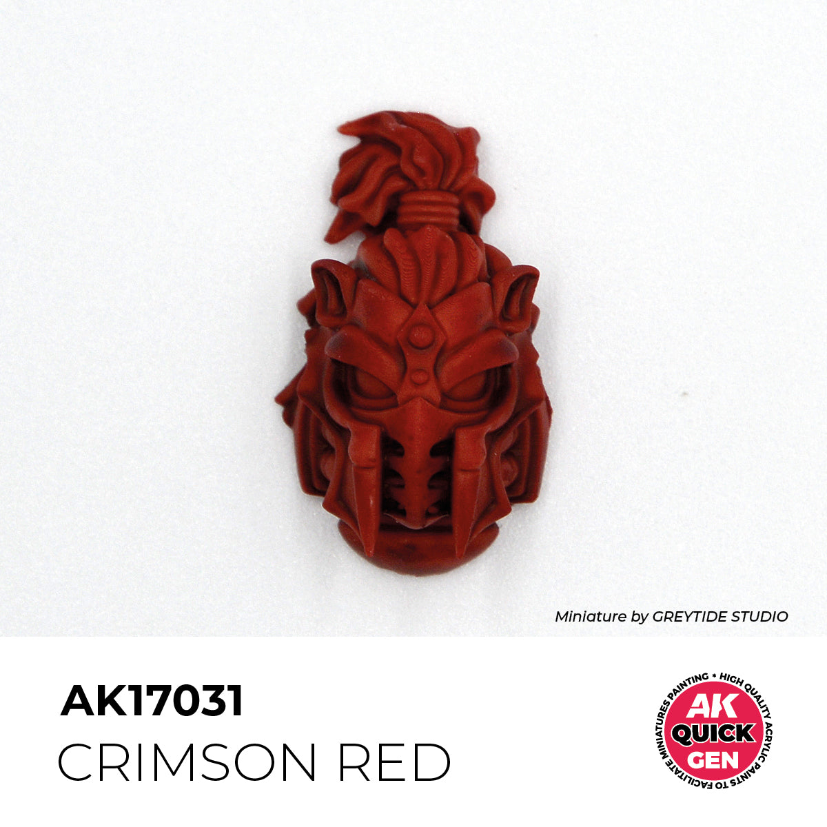 AK Interactive Quick Gen Crimson Red miniature paint swatch showing deep red matte finish for fantasy model detailing.