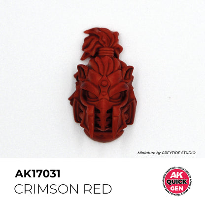 AK Interactive Quick Gen Crimson Red miniature paint swatch showing deep red matte finish for fantasy model detailing.