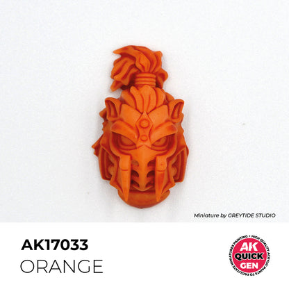 AK Interactive Quick Gen Orange bold matte contrast paint on detailed miniature for magical fire effects and banners.