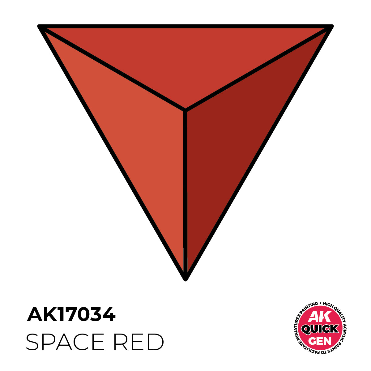 AK Interactive Quick Gen Space Red shows a sharp, matte, opaque red for sci-fi armor and futuristic miniature details.