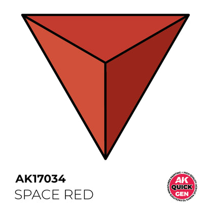 AK Interactive Quick Gen Space Red shows a sharp, matte, opaque red for sci-fi armor and futuristic miniature details.