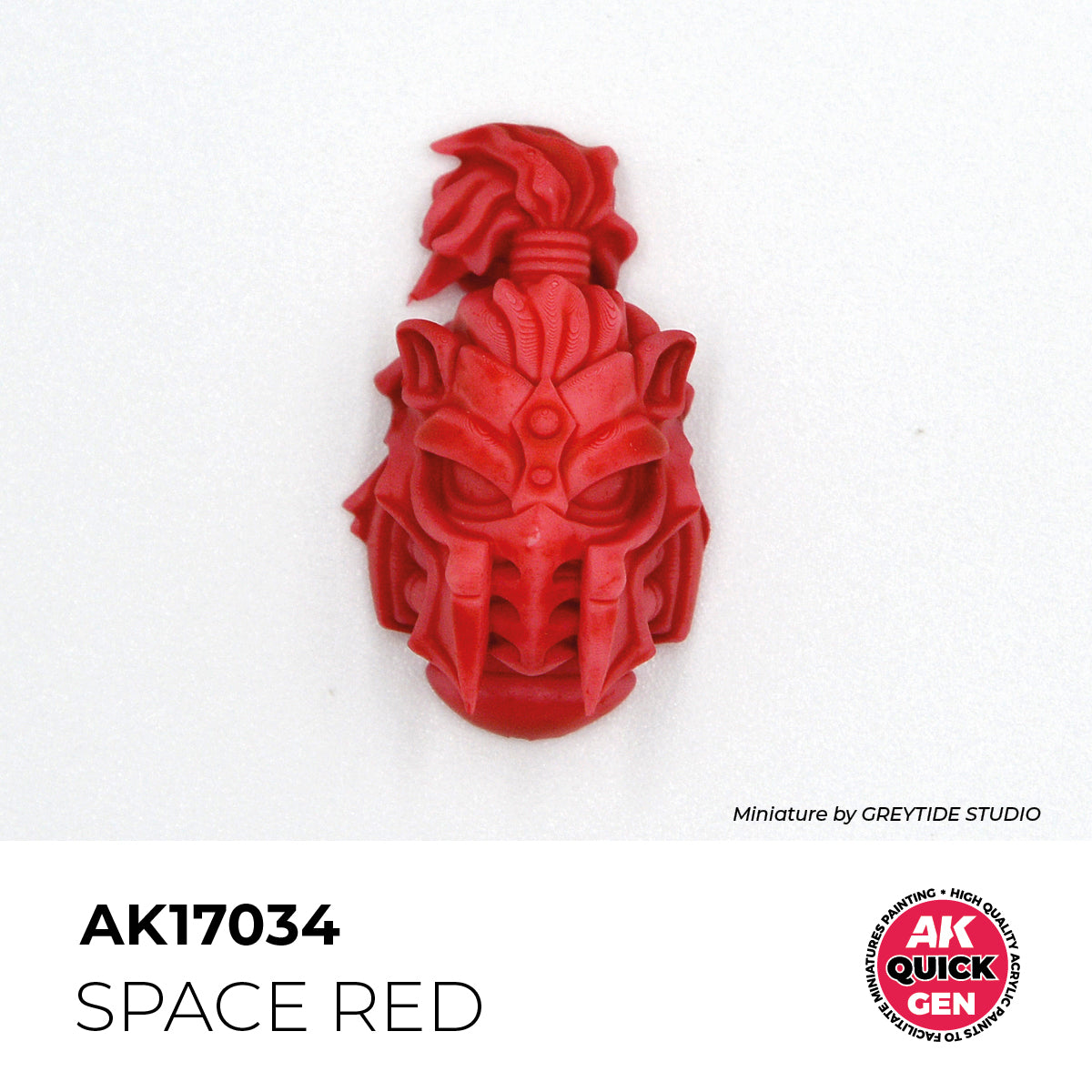 AK Interactive Quick Gen Space Red miniature helmet painted in vivid matte red for sci-fi armor and futuristic details.