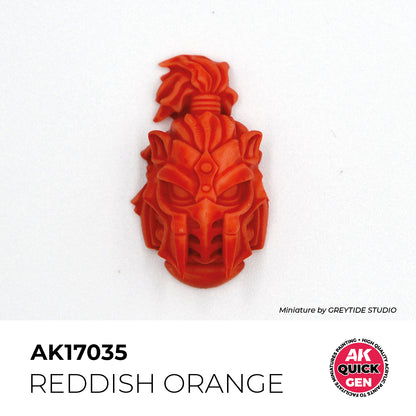 AK Interactive Quick Gen Reddish Orange miniature helmet painted with vibrant reddish orange for lava and magical effects