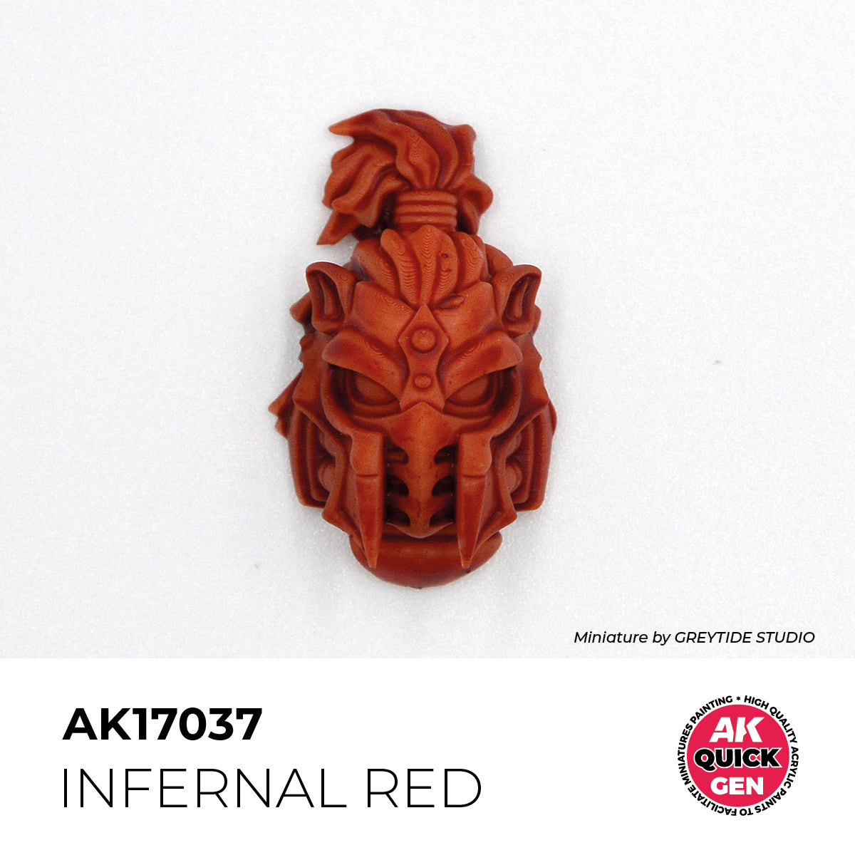 AK Interactive Quick Gen Infernal Red on detailed demonic helmet miniature with deep moody matte finish.