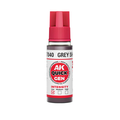 AK Interactive Quick Gen Grey Shadow 18ml bottle of versatile mid-grey contrast paint for shadows and layered basing.