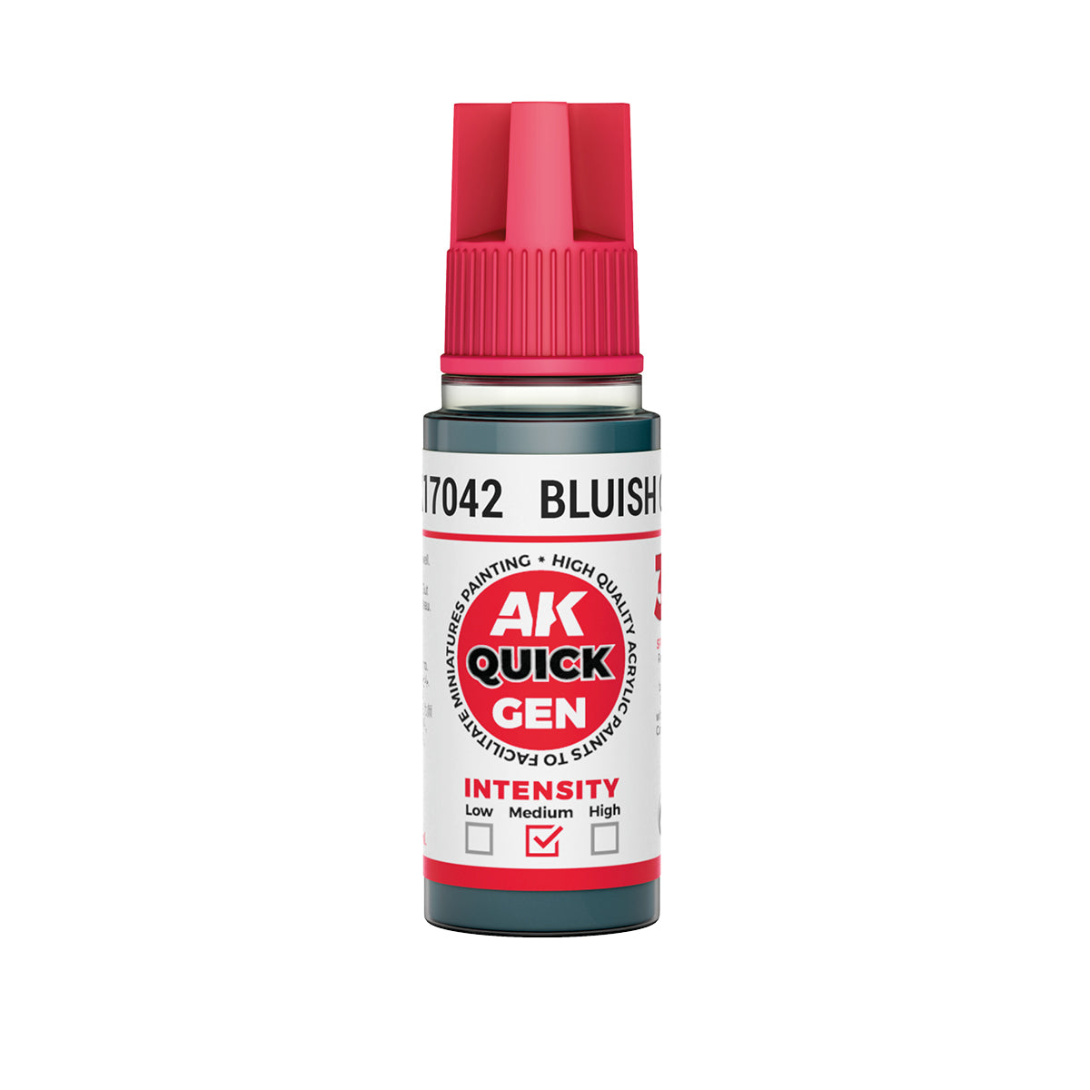 AK Interactive Quick Gen Bluish Grey contrast paint bottle, 18ml, matte bluish grey for machinery and ruins.