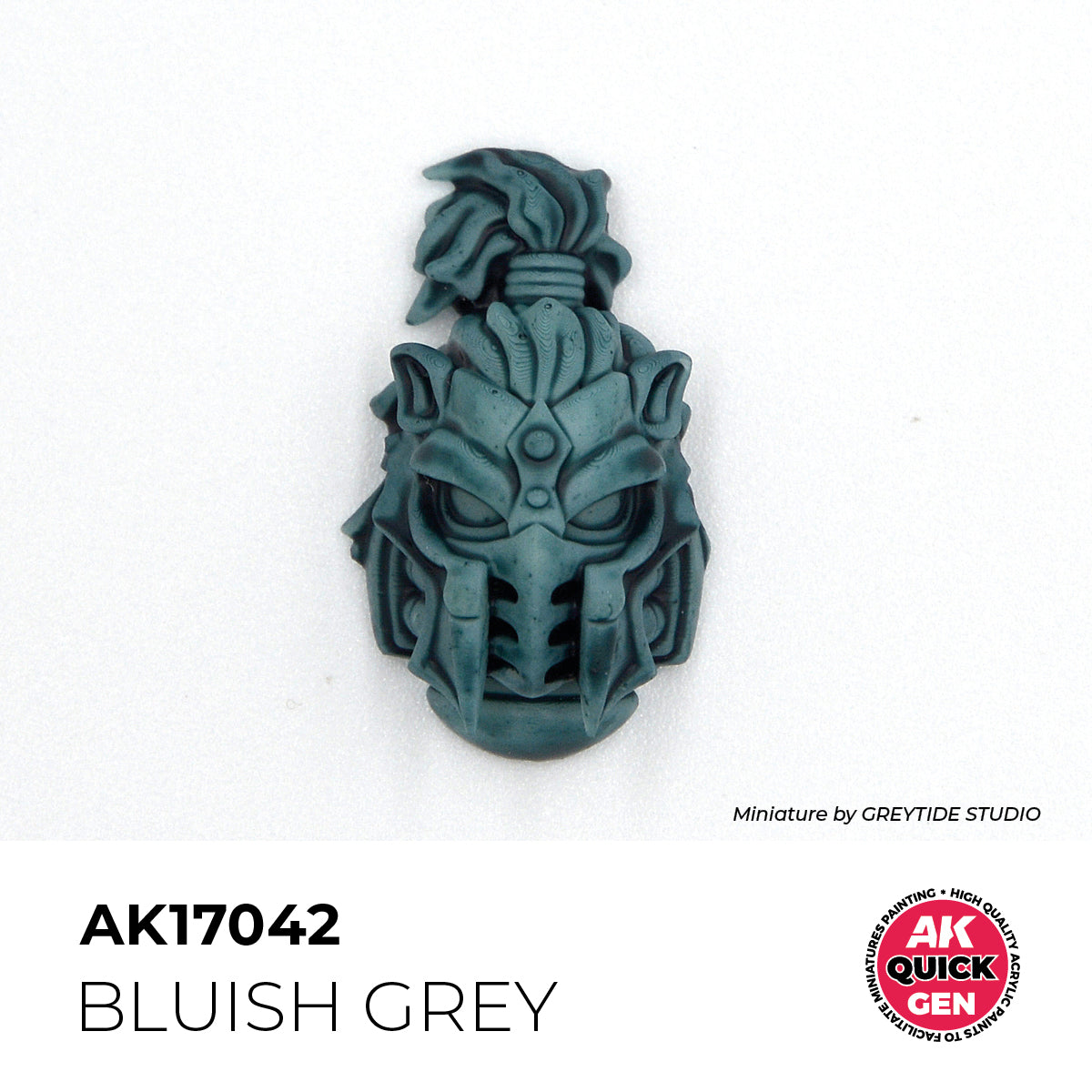 AK Interactive Quick Gen Bluish Grey miniature paint on detailed sci-fi helmet with cool grey and blue undertones.