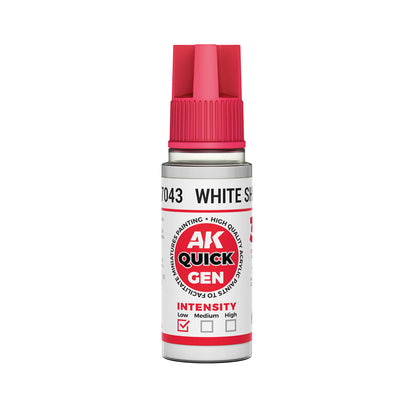 AK Interactive Quick Gen White Shadow 18ml bottle contrast paint for highlighting and subtle off-white blending.