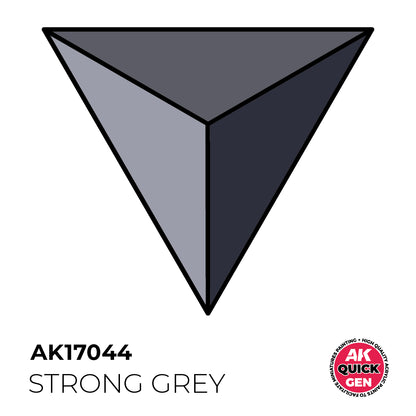 AK Interactive Quick Gen Strong Grey showing matte mid-grey shade ideal for contrast painting on cloaks, ruins, and sci-fi models.