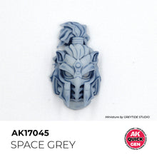 AK Interactive Quick Gen Space Grey paint applied on detailed sci-fi helmet miniature with smooth matte finish and depth.