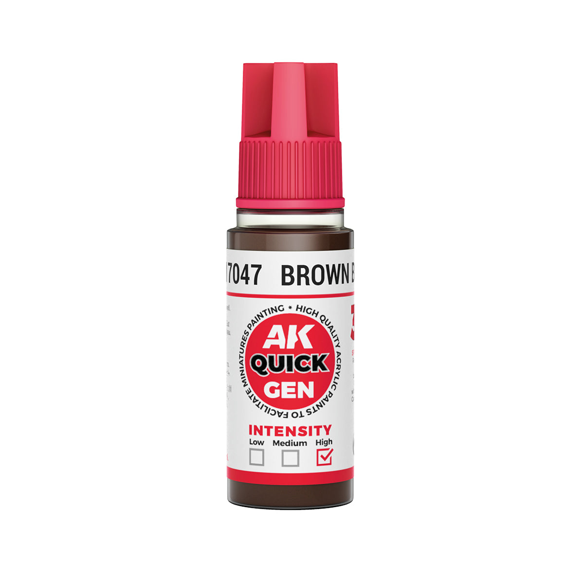 AK Interactive Quick Gen Brown Black contrast paint bottle with high intensity for leather, boots, and old wood effects.