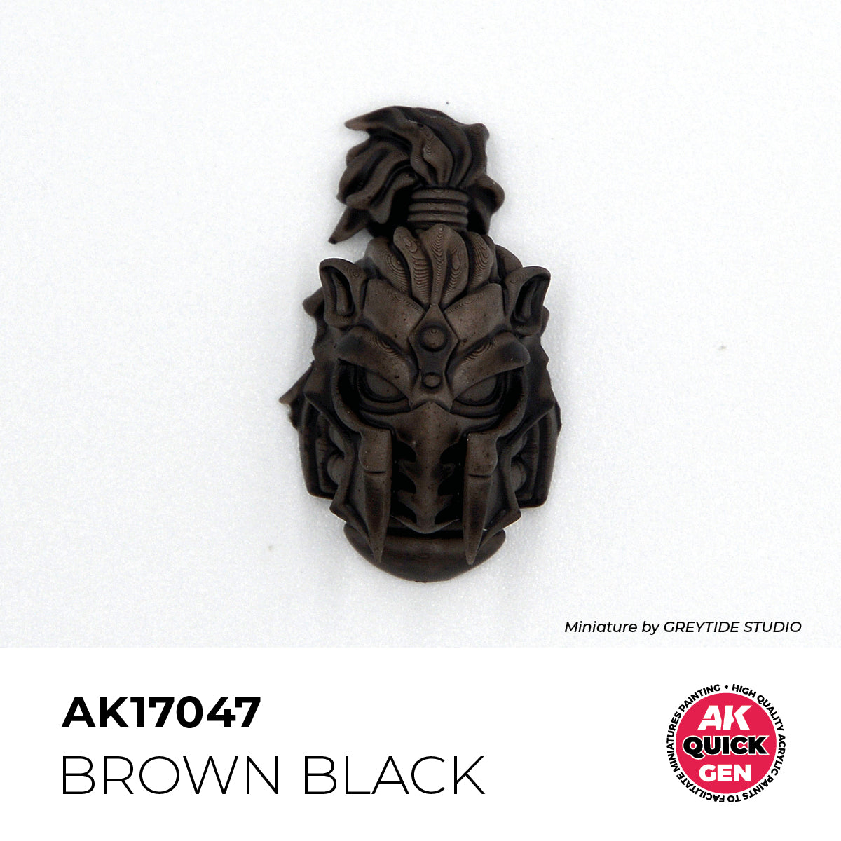 AK Interactive Quick Gen Brown Black on detailed miniature helmet showing rich brown-black contrast for realistic shading.