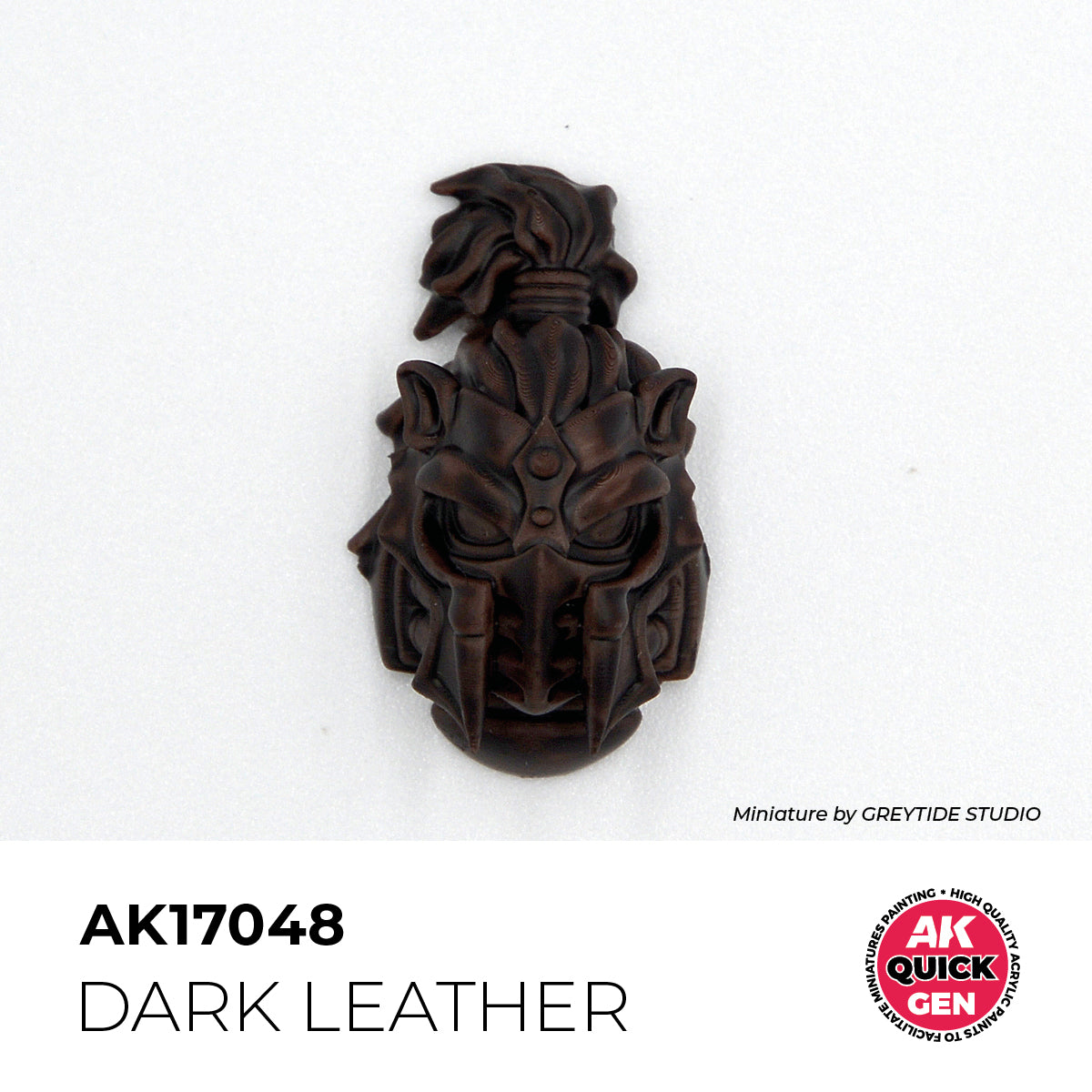 AK Interactive Quick Gen Dark Leather miniature showing detailed deep brown leather texture with matte finish for realistic effects.