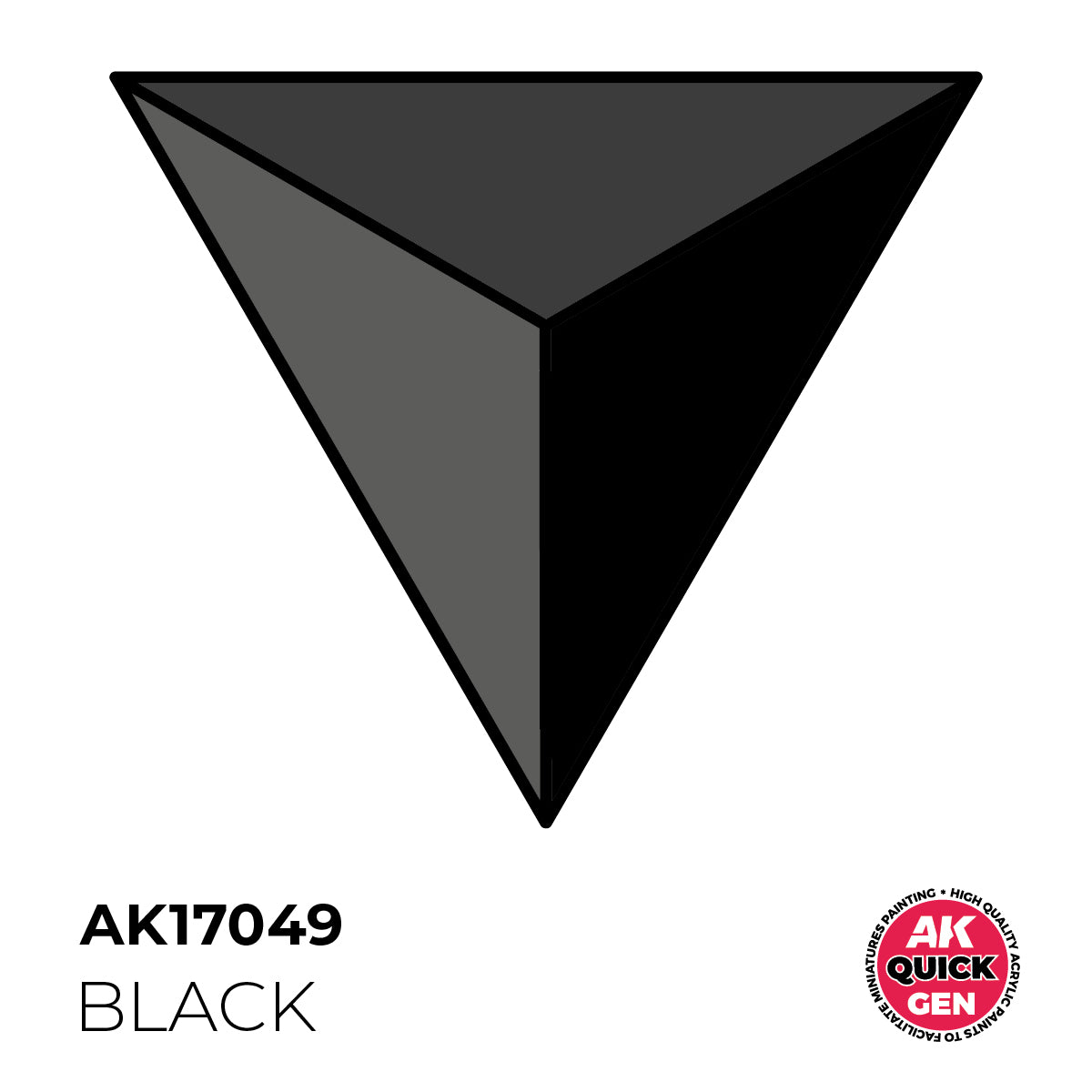 AK Interactive Quick Gen Black paint swatch showing a deep matte black used for shadows, armor, and weapons detailing.