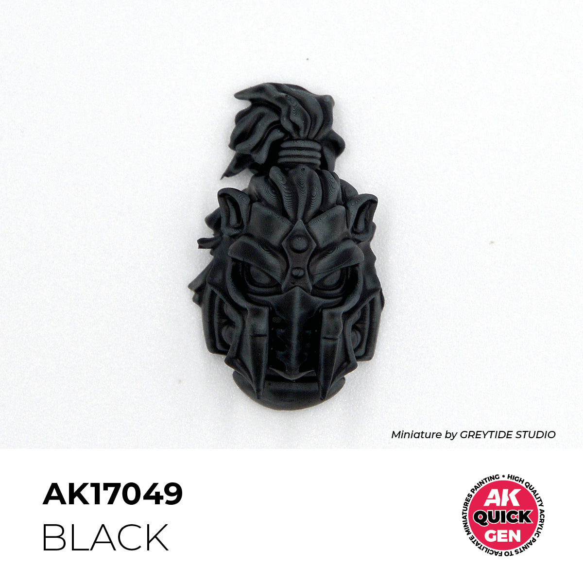 AK Interactive Quick Gen Black deep matte contrast paint on detailed miniature armor for sharp shadows and definition.