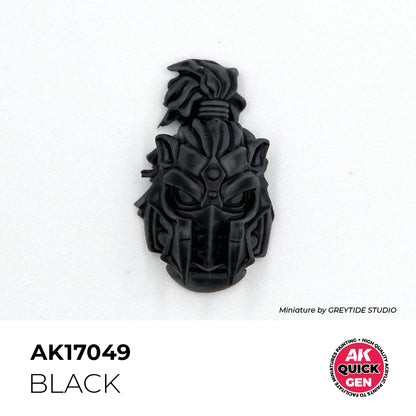 AK Interactive Quick Gen Black deep matte contrast paint on detailed miniature armor for sharp shadows and definition.