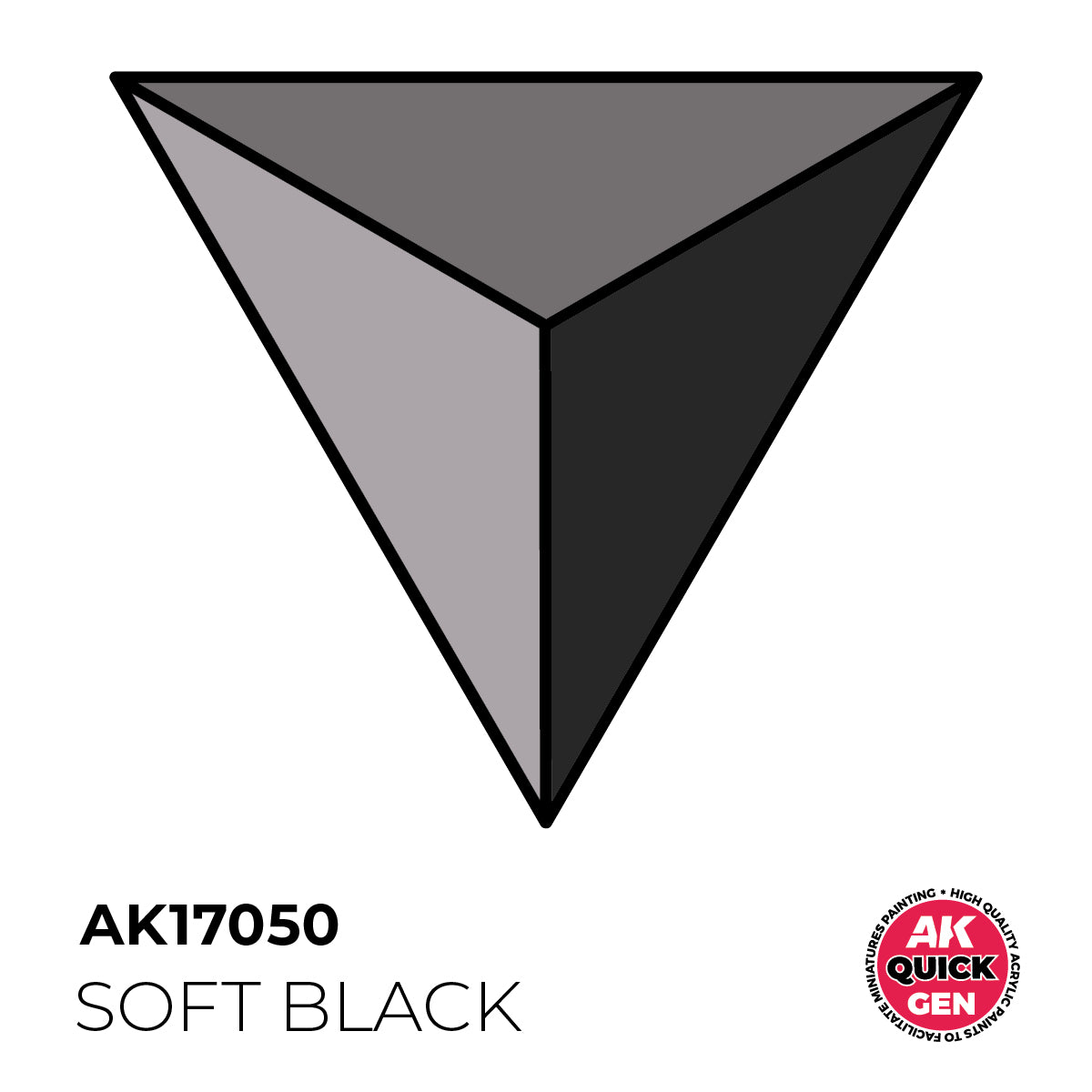 AK Interactive Quick Gen Soft Black showing matte charcoal finish for subtle shadows and soft contrasts in miniature painting.