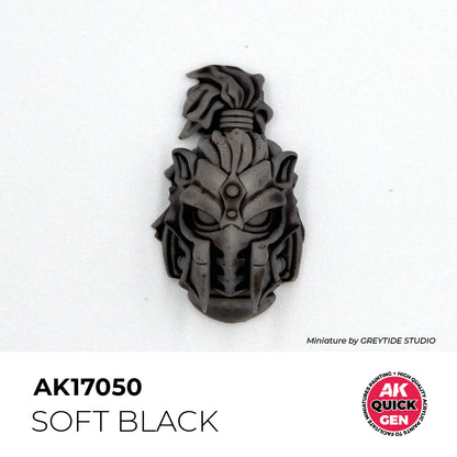 AK Interactive Quick Gen Soft Black miniature showing subtle charcoal matte shading for shadows and soft details.
