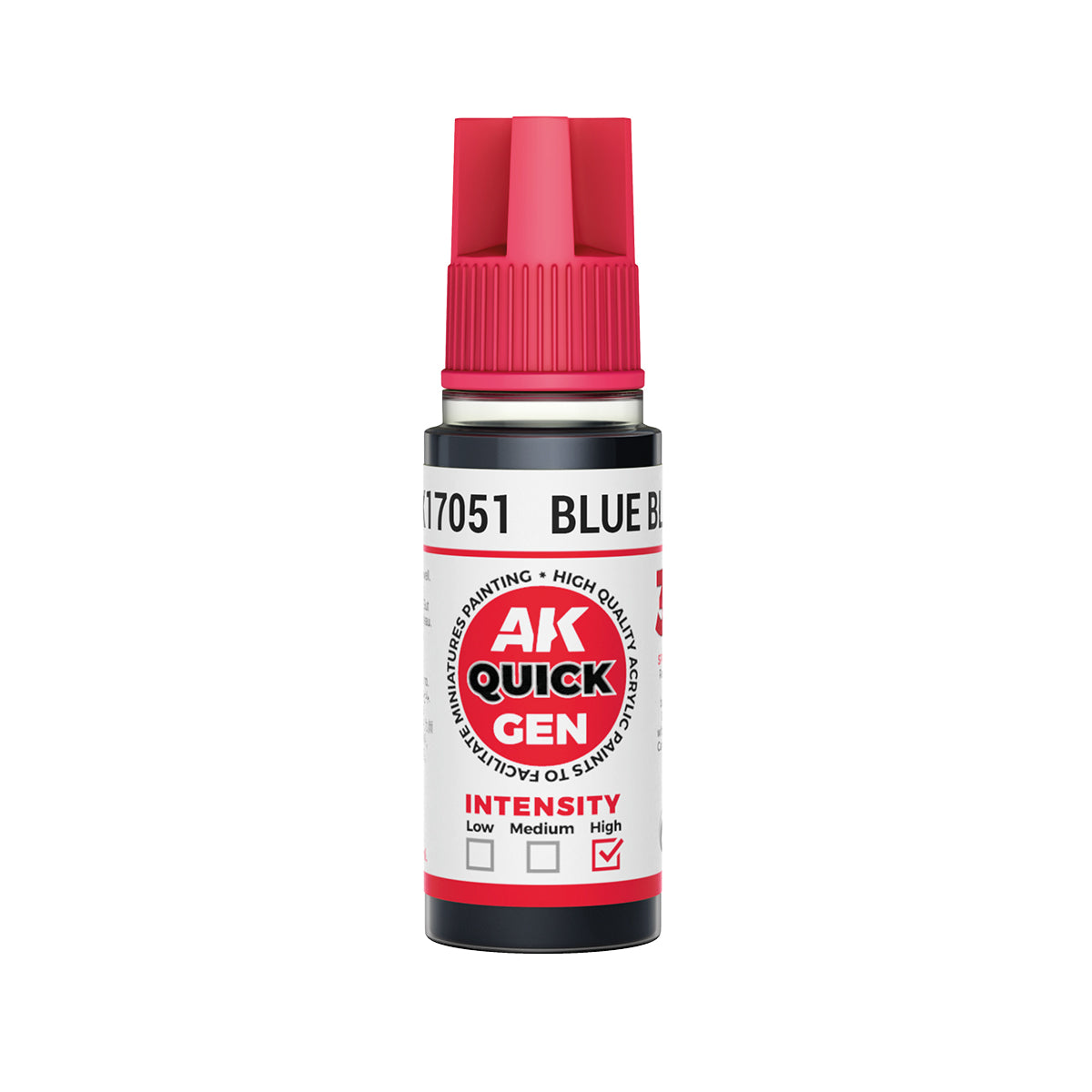AK Interactive Quick Gen Blue Black 18ml bottle of deep cool contrast paint for miniatures with matte finish and high intensity
