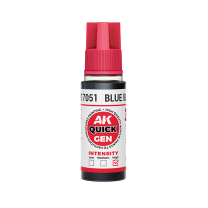 AK Interactive Quick Gen Blue Black 18ml bottle of deep cool contrast paint for miniatures with matte finish and high intensity