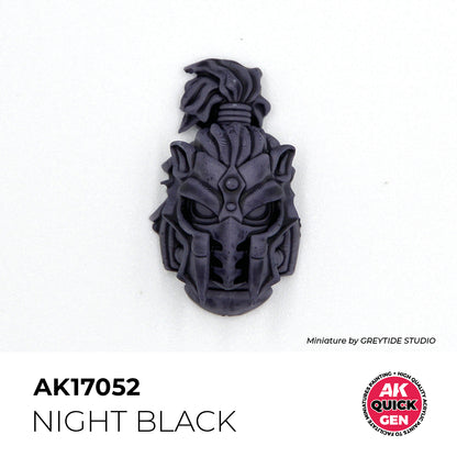 AK Interactive Quick Gen Night Black paint sample showing matte, desaturated charcoal tone ideal for shadows and dark miniature details.