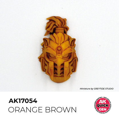 AK Interactive Quick Gen Orange Brown contrast paint on detailed miniature helmet showing warm earth tone highlights.