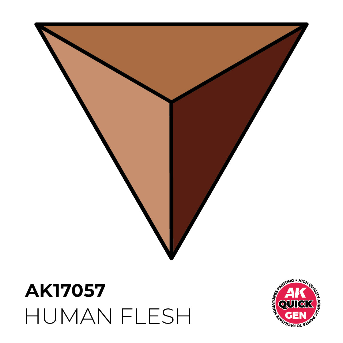 AK Interactive Quick Gen Human Flesh paint swatch showing balanced natural skin tone for realistic miniature painting.