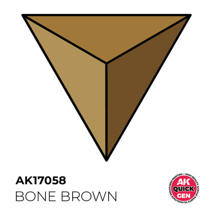 AK Interactive Quick Gen Bone Brown shows a muted earthy tone ideal for aged bones, parchments, and natural terrain effects.