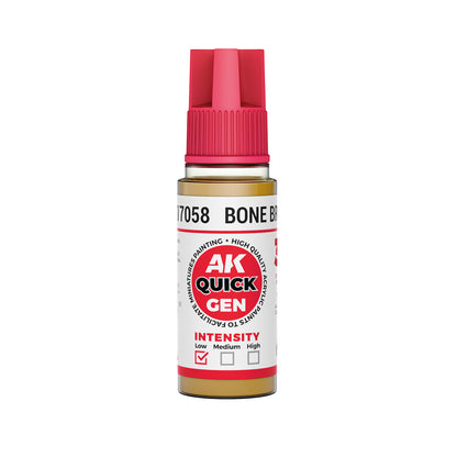 AK Interactive Quick Gen Bone Brown contrast paint bottle in earthy muted tone for miniatures and terrain detailing.