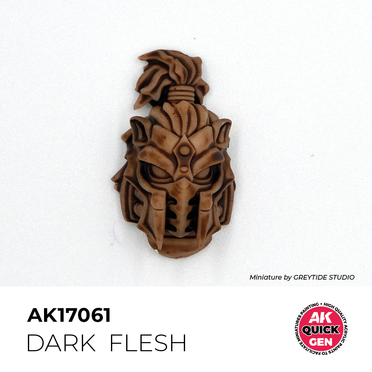 AK Interactive Quick Gen Dark Flesh paint bottle showcasing deep reddish-brown tone for miniature skin highlighting.
