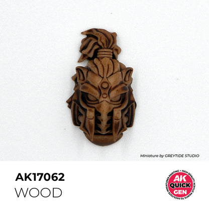 AK Interactive Quick Gen Wood showing natural mid-brown tone enhancing wooden miniature details with a matte finish.