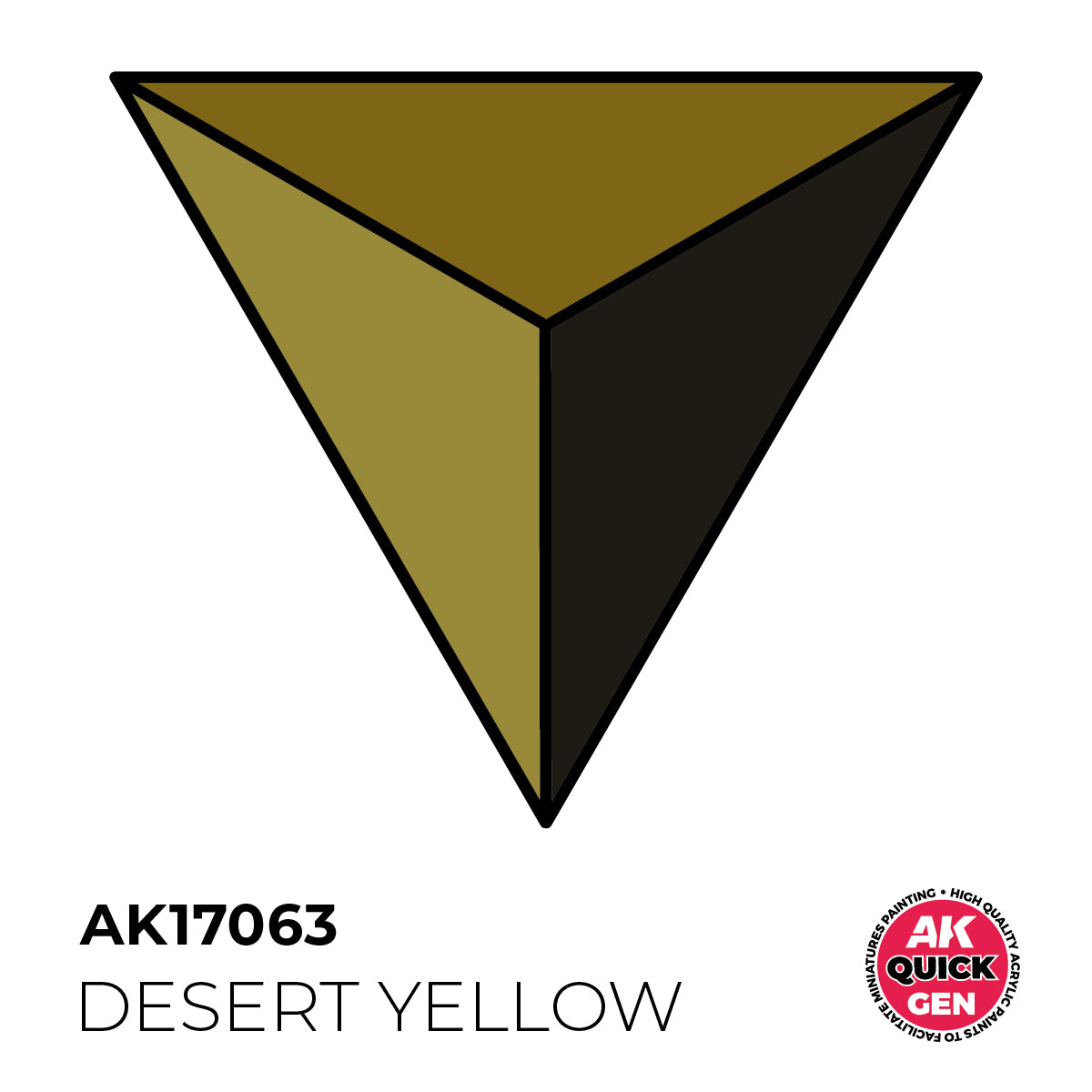 AK Interactive Quick Gen Desert Yellow paint swatch showing matte sun-bleached yellow ideal for desert and arid terrain effects.
