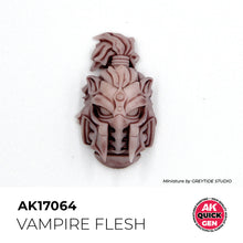 AK Interactive Quick Gen Vampire Flesh miniature paint applied to detailed warrior helmet model with pale, cold skin tone.